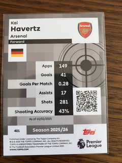 Kai Havertz Pro Precision Insert Topps Premier League 2025/26 Arsenal #4012
