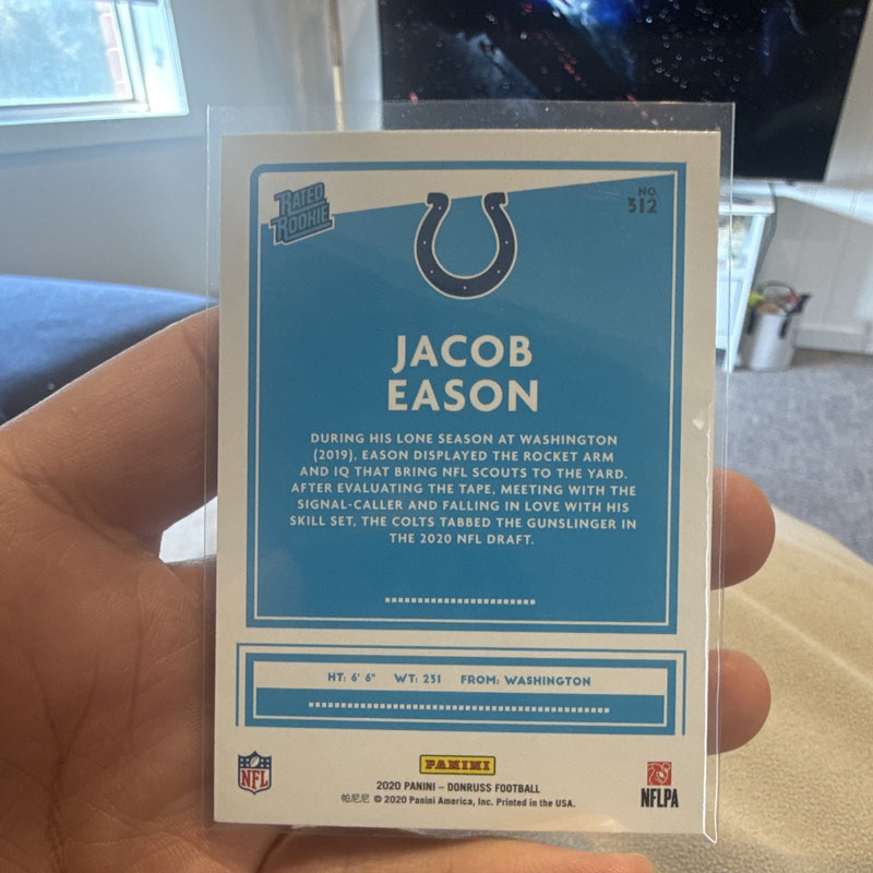 Panini Donruss Press Proof Blue Rated Rookie Jacob Eason Colts #312 20201