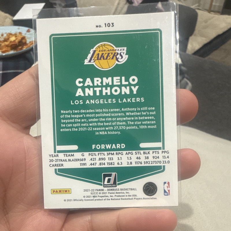 Carmelo Anthony Base Set 2021 22 Panini Donruss Los Angeles Lakers #1031