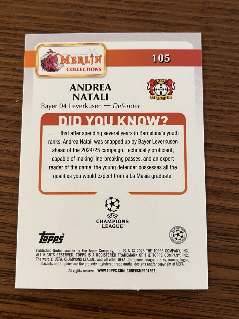 Andrea Natali Rookie Topps Merlin UEFA Champions League 1052