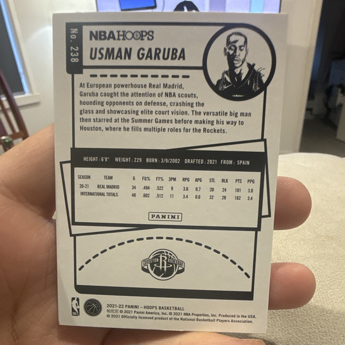 Panini 2021 22 NBA Hoops Usman Garuba Rookie RC #238 Houston Rockets1