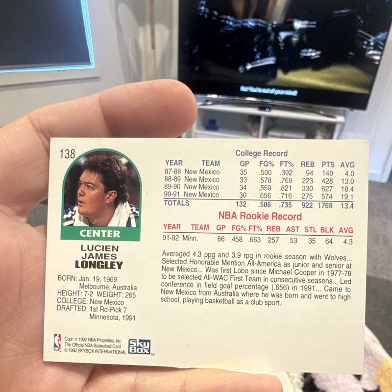 Luc Longley Rookie 1991 92 NBA Hoops #138 Minnesota Timberwolves SkyBox1