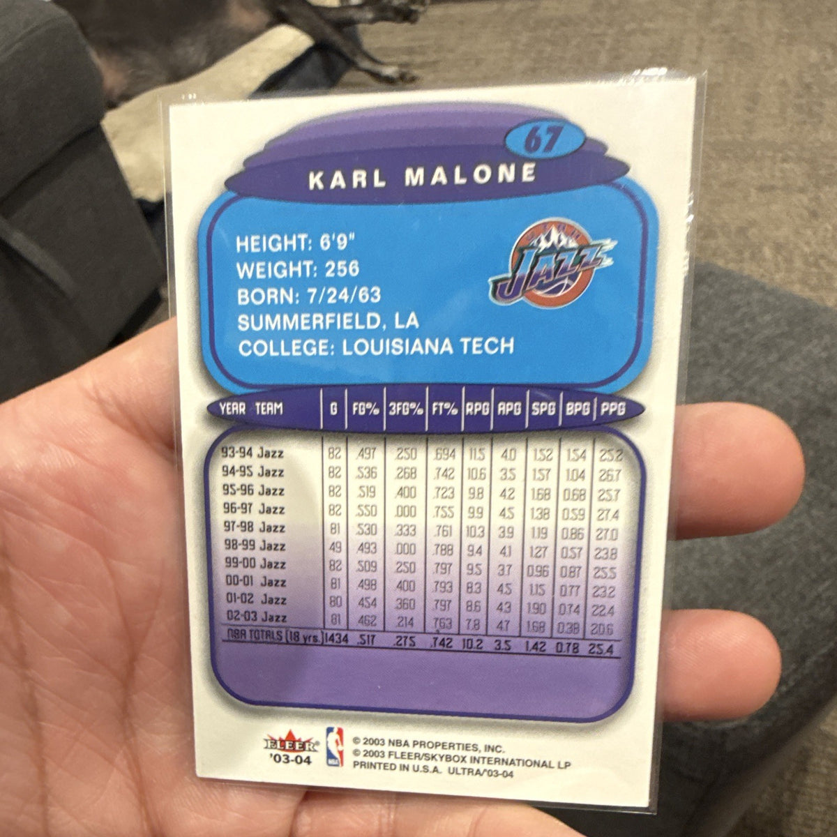 Fleer Ultra Karl Malone Base Set Utah Jazz 2003 04 #67 NBA Card1