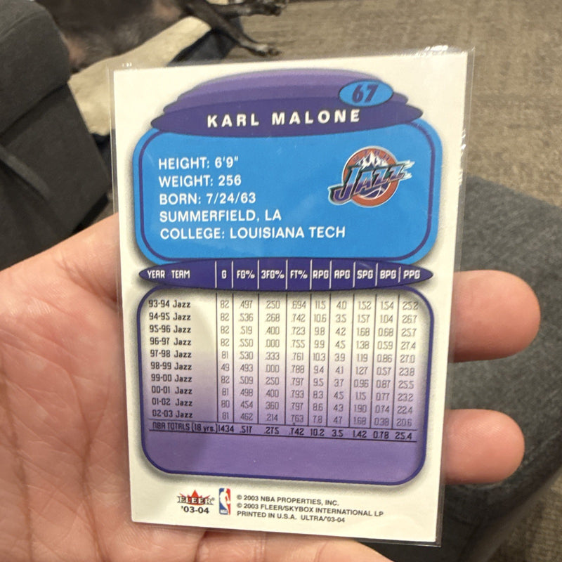 Fleer Ultra Karl Malone Base Set Utah Jazz 2003 04 #67 NBA Card1