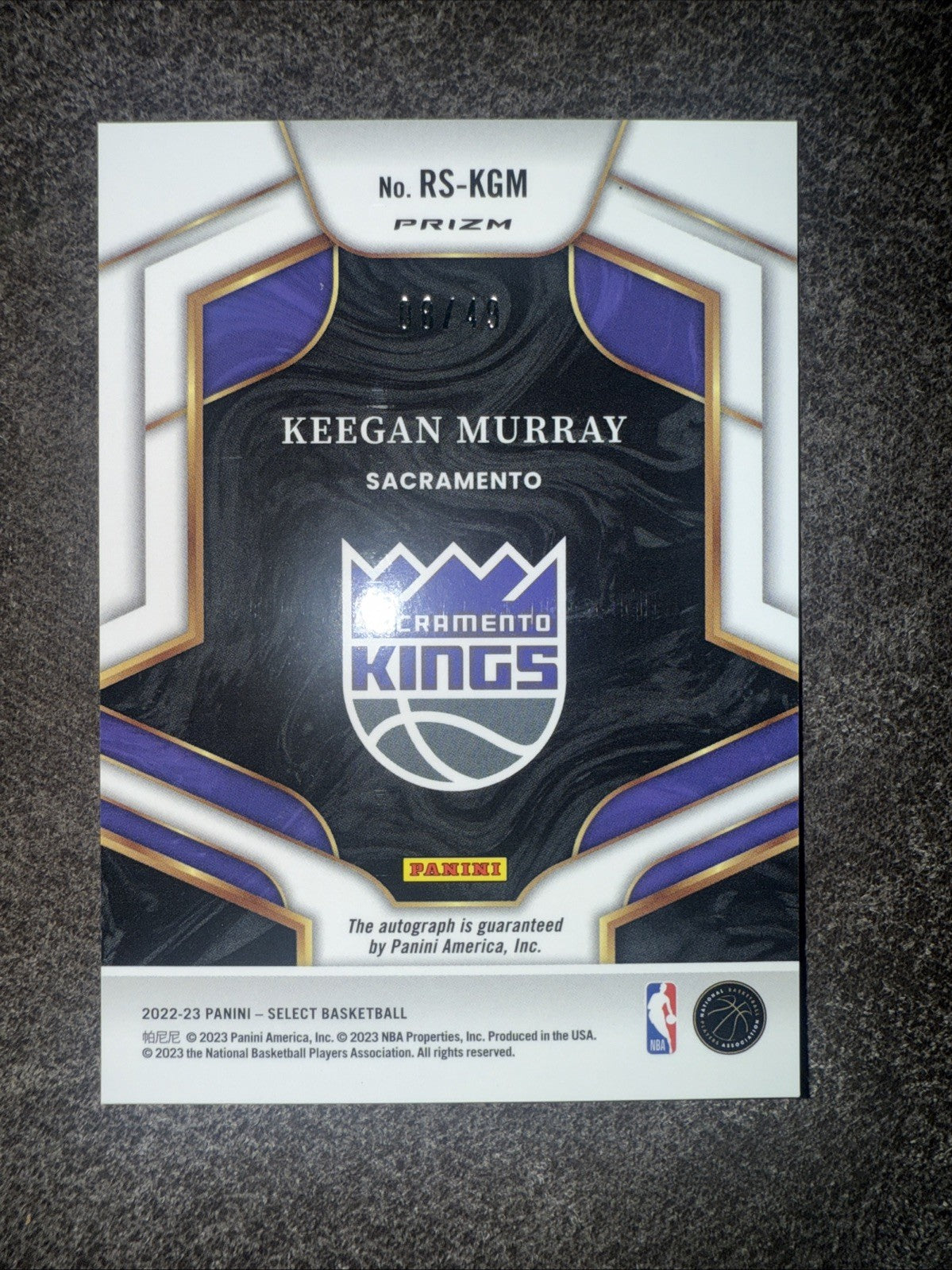 2022 23 Select Keegan Murray Rookie Signatures Auto Blue/493
