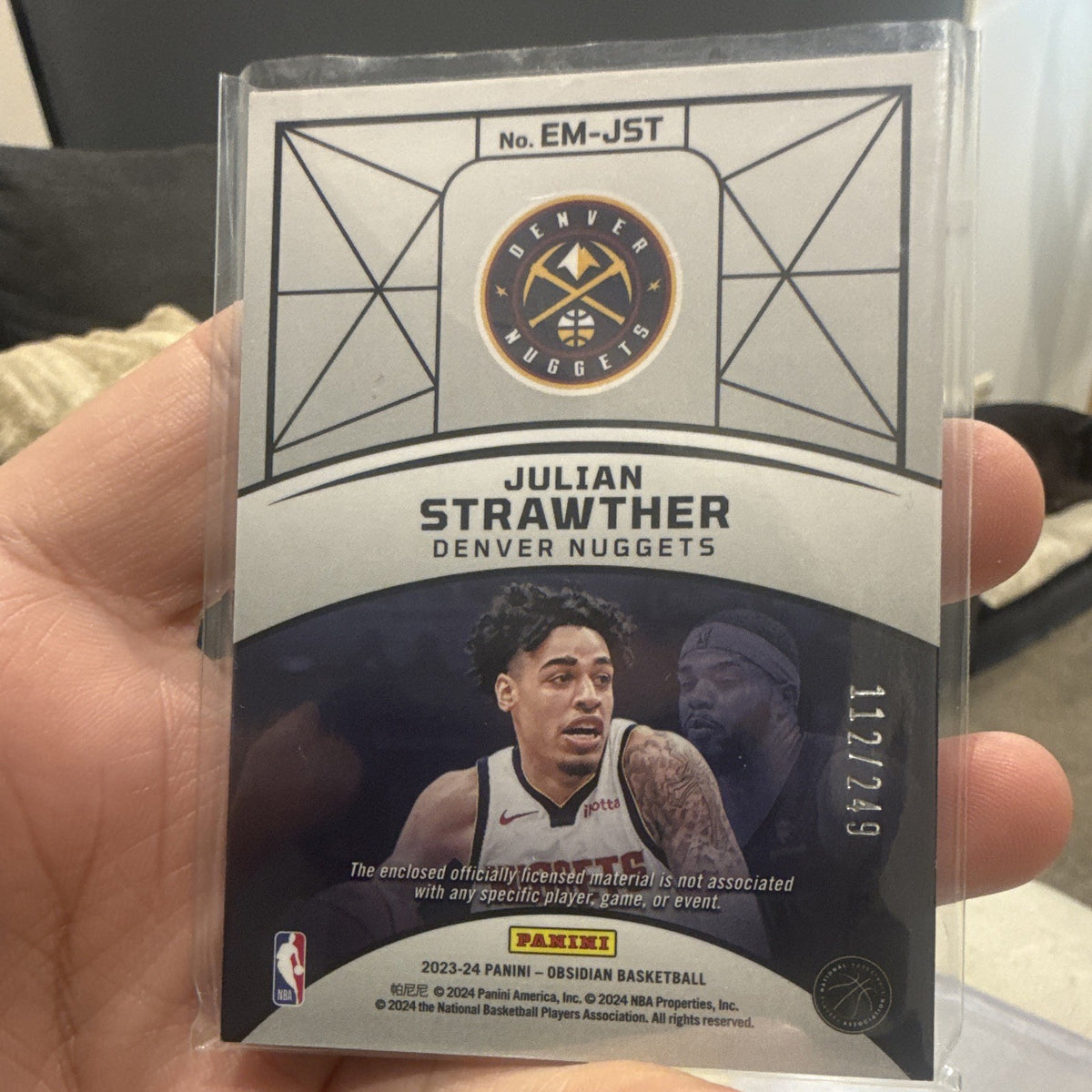Panini Obsidian Julian Strawther RC Patch Denver Nuggets EM JST 112/2491