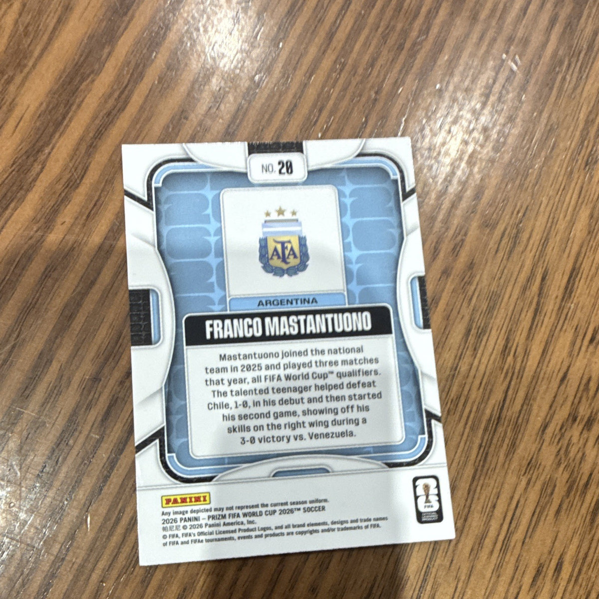 Panini 2026 Prizm FIFA World Cup Franco Mastantuono Base Set #20 Argentina1