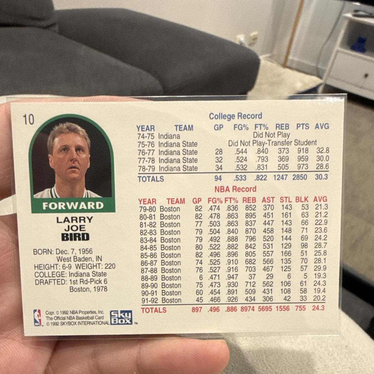 Larry Bird Base Set SkyBox NBA Hoops 1992 93 #10 Boston Celtics1