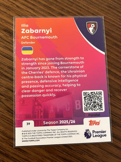 Topps Illia Zabarnyi Parallel Topps Premier League 2025/26 39 AFC Bournemouth2
