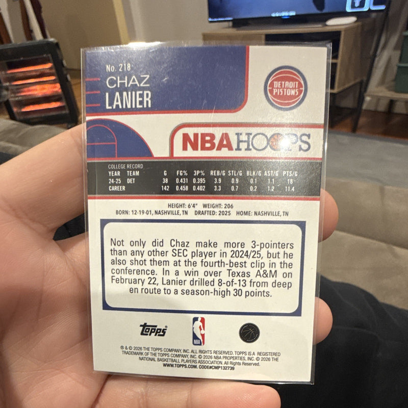 Topps NBA Hoops Chaz Lanier Rookie Green Parallel   218 Detroit Pistons1