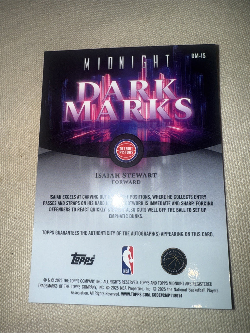 2025 26 Topps Midnight Isaiah Stewart Dark Mark Signatures Auto2
