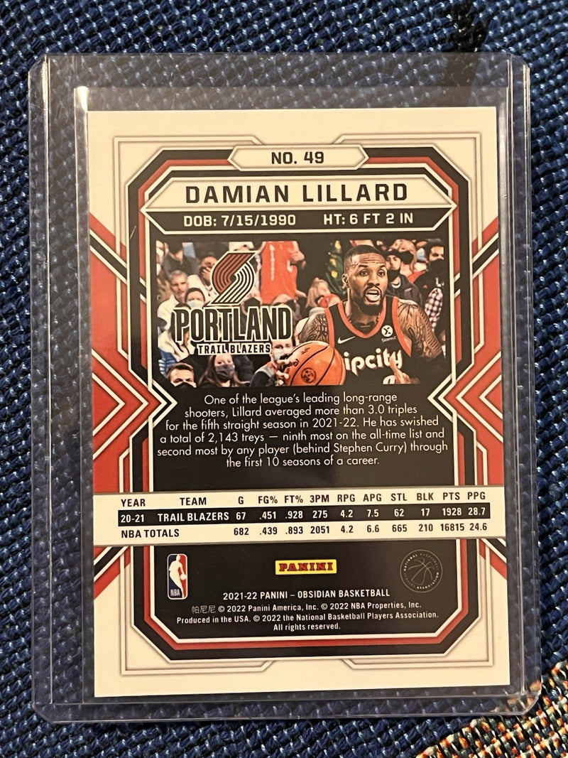 Damian Lillard Base Panini Obsidian Basketball 2021 22 #49 Trail Blazers2
