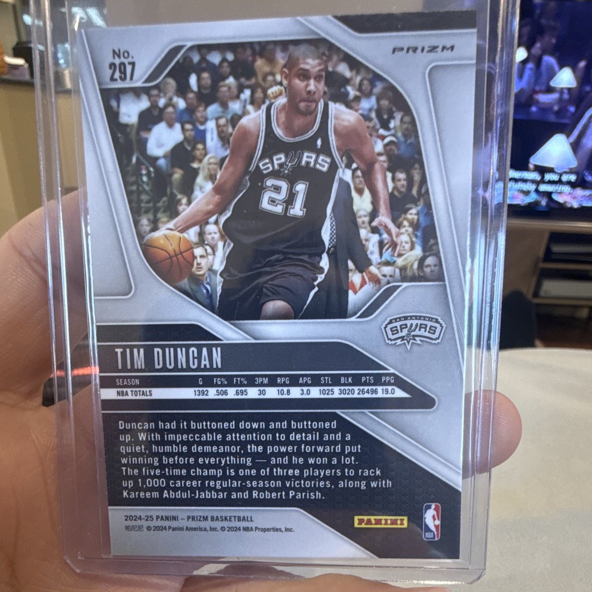 Panini Prizm 2024 25 Basketball Tim Duncan Legends San Antonio Spurs #297 PRIZM1