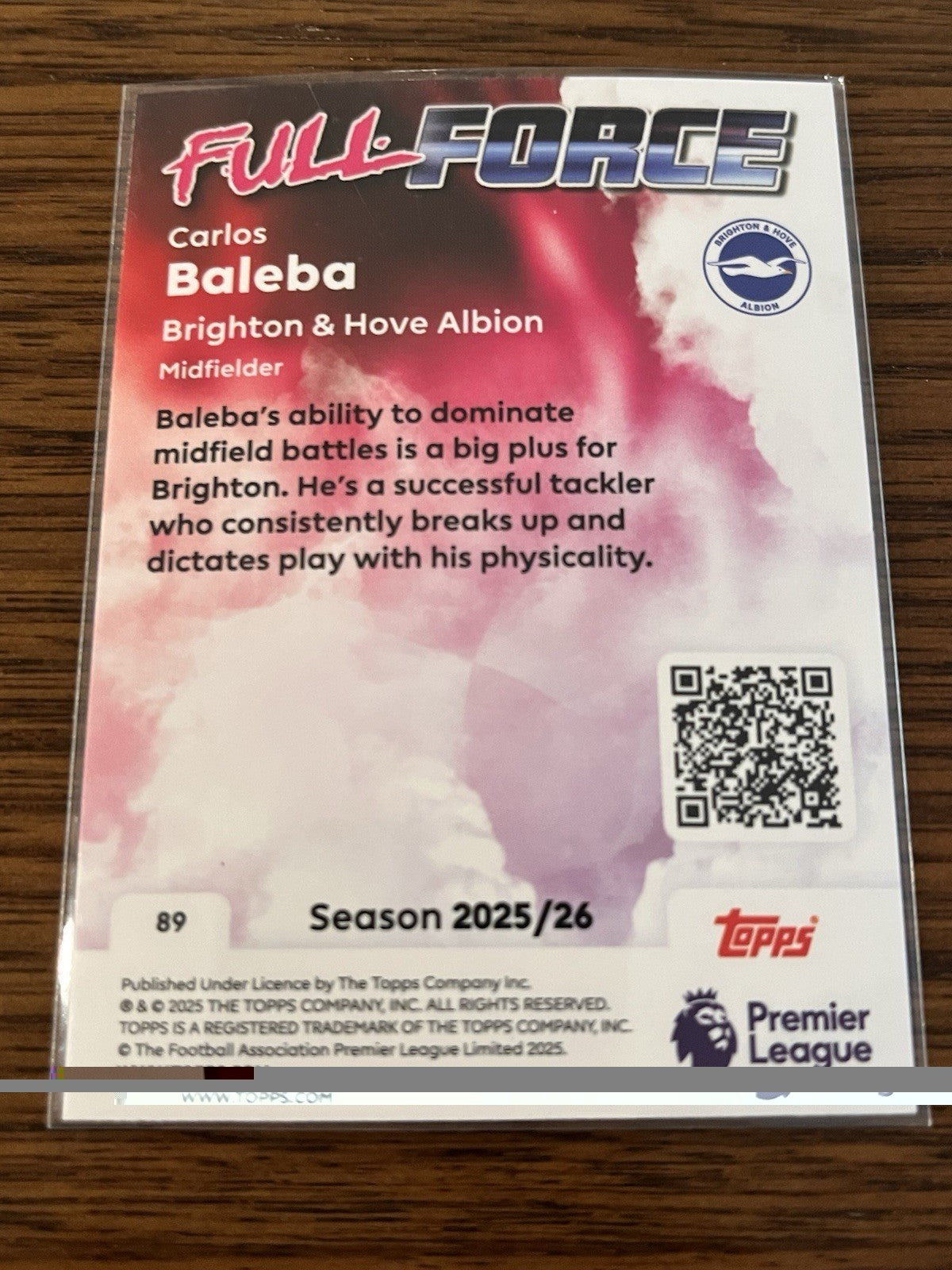 Carlos Baleba Full Force Insert #89 Topps Premier League 2025/26 Brighton2
