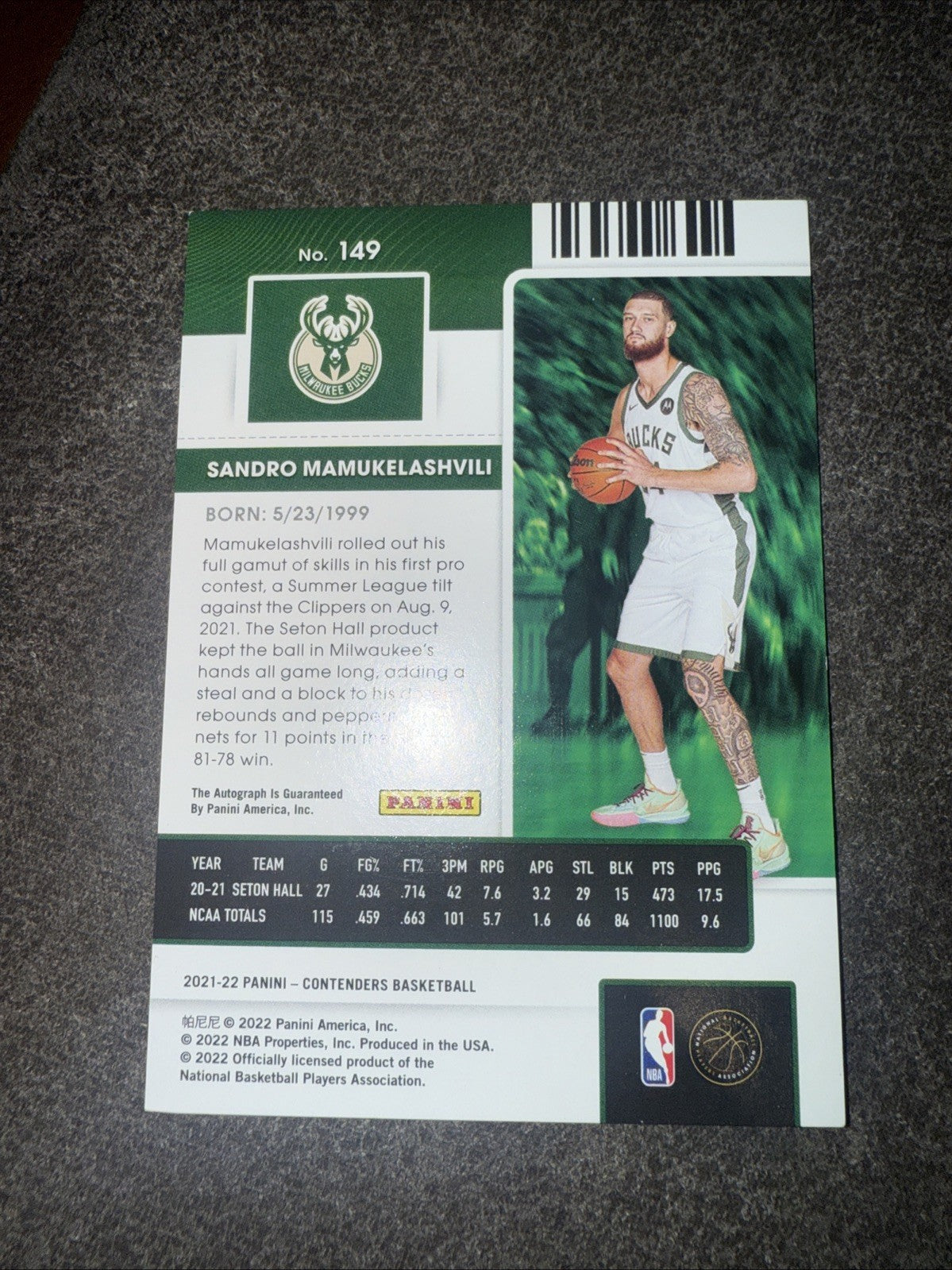 Sandro Mamukelashvili Rookie Auto 2021 22 Contenders Rookie Ticket #1492