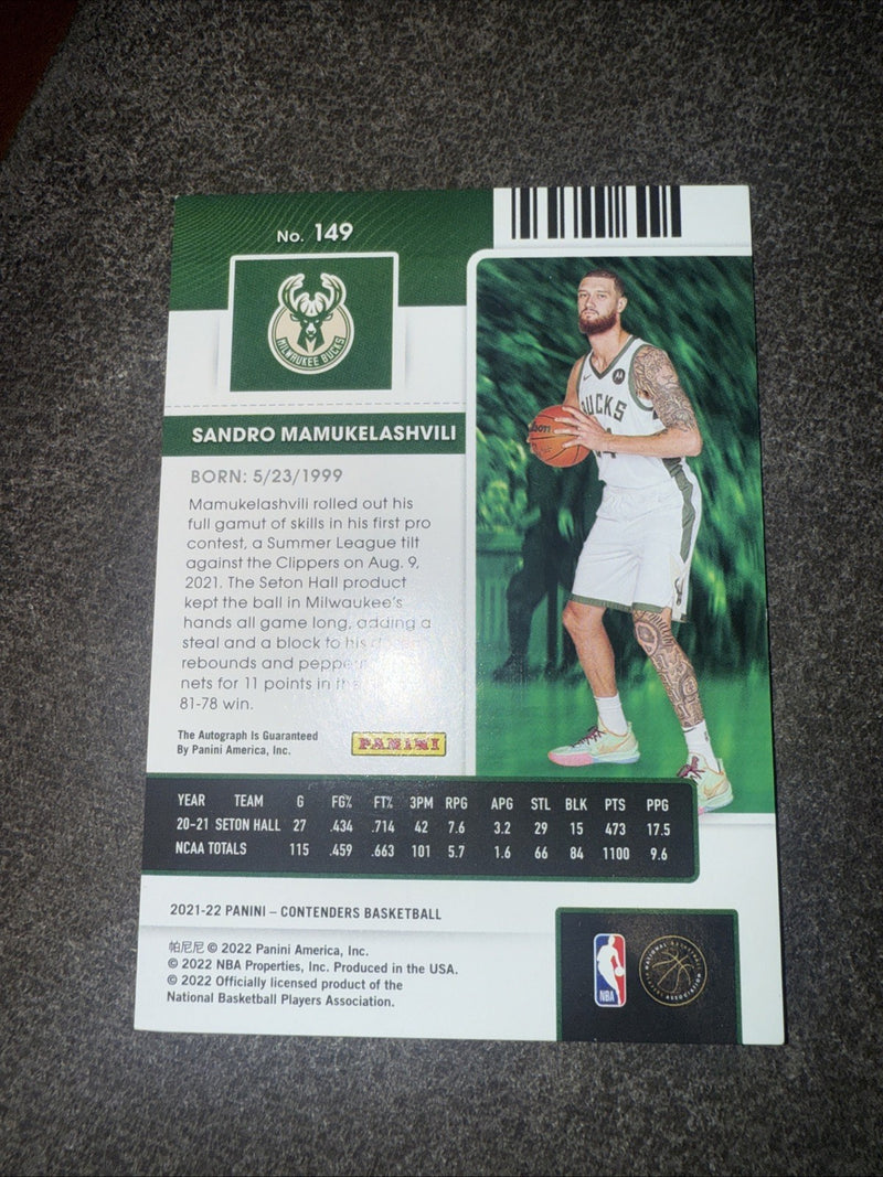 Sandro Mamukelashvili Rookie Auto 2021 22 Contenders Rookie Ticket #1492
