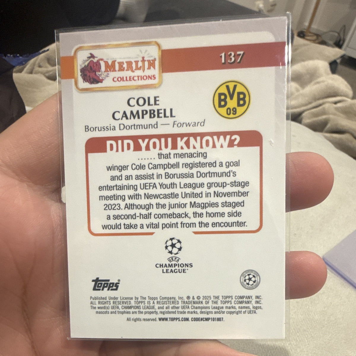 Topps Cole Campbell RC Merlin Collections 70/75 #137 Borussia Dortmund1