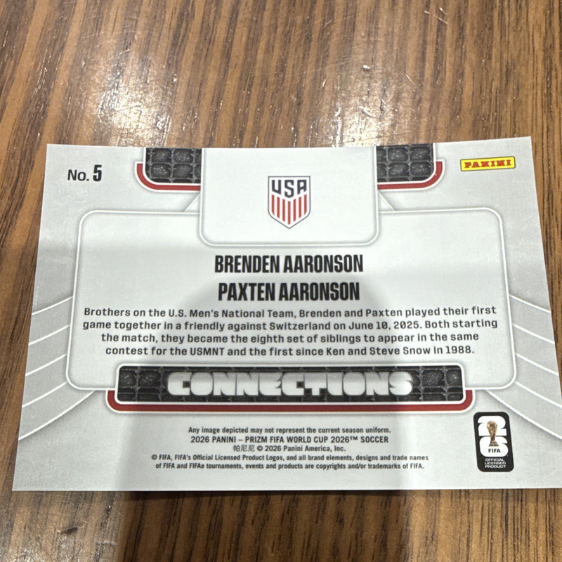 Panini Prizm FIFA World Cup 2026 Connections Insert No. 5 Aaronson x2 USA2