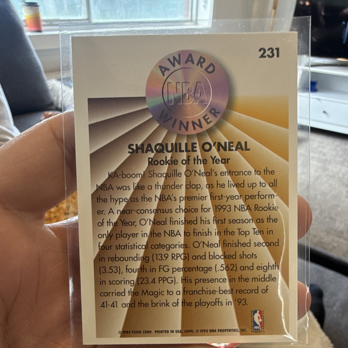 Fleer 1993 94 Shaquille O'Neal Award Winner Rookie of the Year #231 NBA1