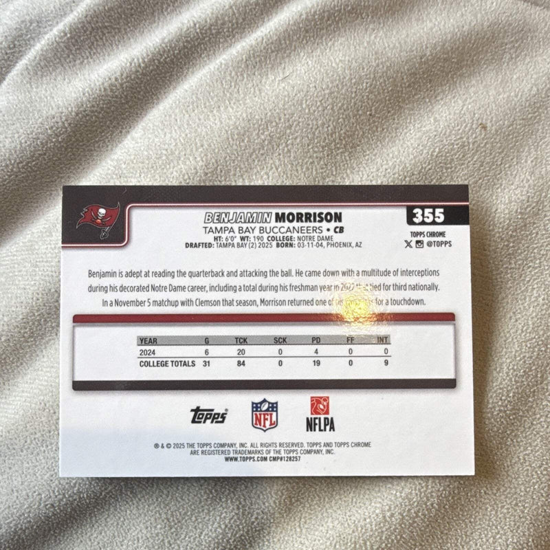 Benjamin Morrison Rookie Topps Chrome 2025 Tampa Bay Buccaneers 3551