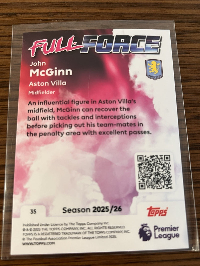 John McGinn Full Force Insert Topps Premier League 2025/26 #35 Aston Villa2