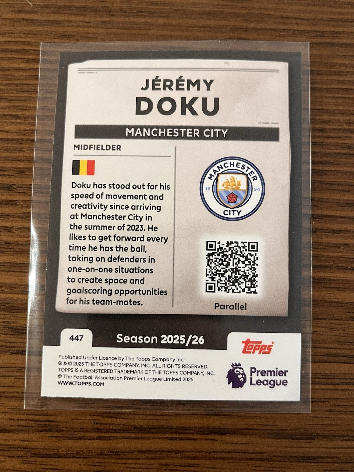 Jérémy Doku Headlines Parallel Topps Premier League Manchester City 447 2025/262