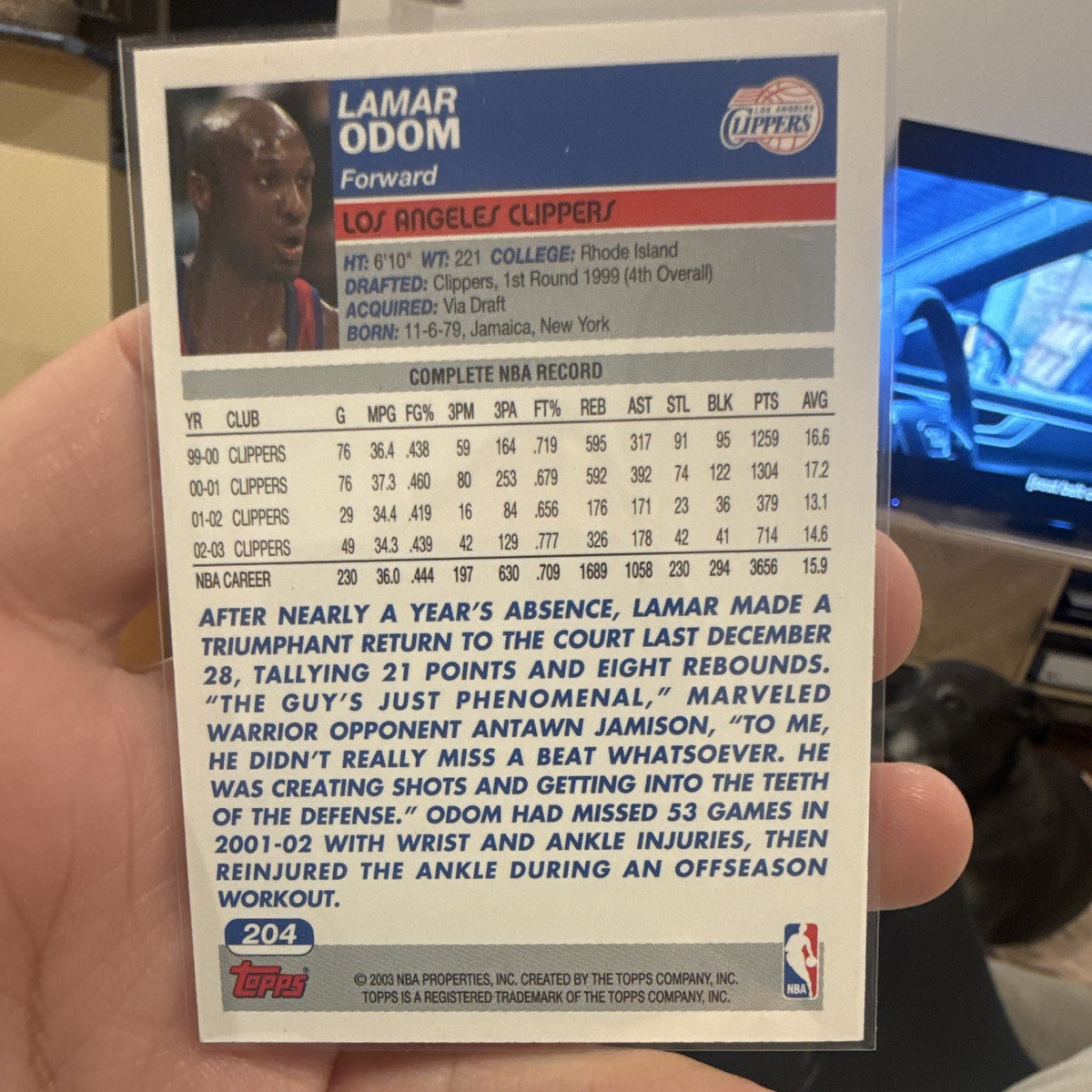Topps Lamar Odom Base 2003 04 Basketball NBA Los Angeles Clippers 2041