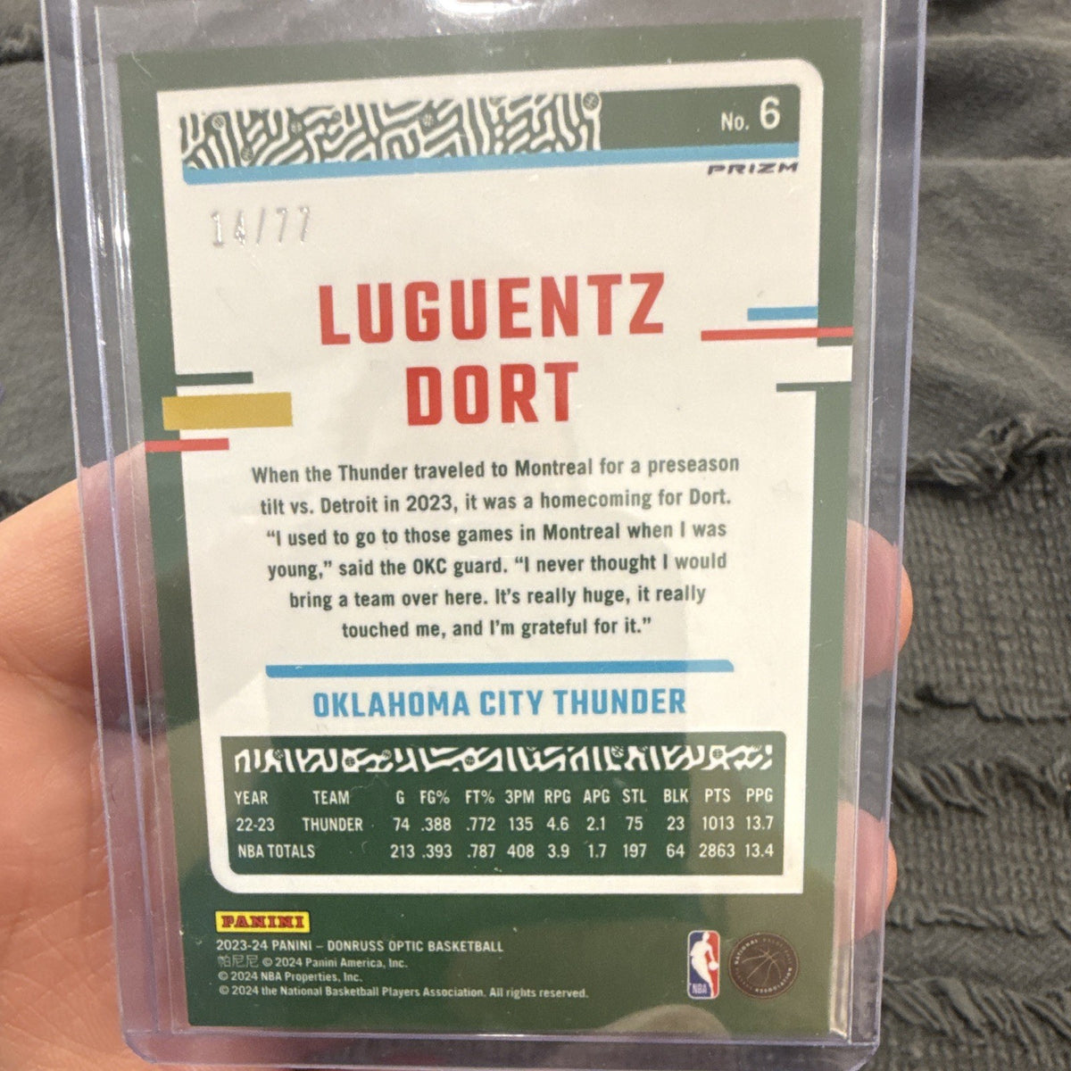 Panini Donruss Optic Luguentz Dort Green Prizm #6 14/77 OKC Thunder1