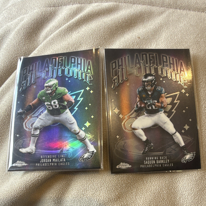 Topps Chrome 2025 Refractor Barkley & Mailata Eagles 2-Card Lot ACT-3/120