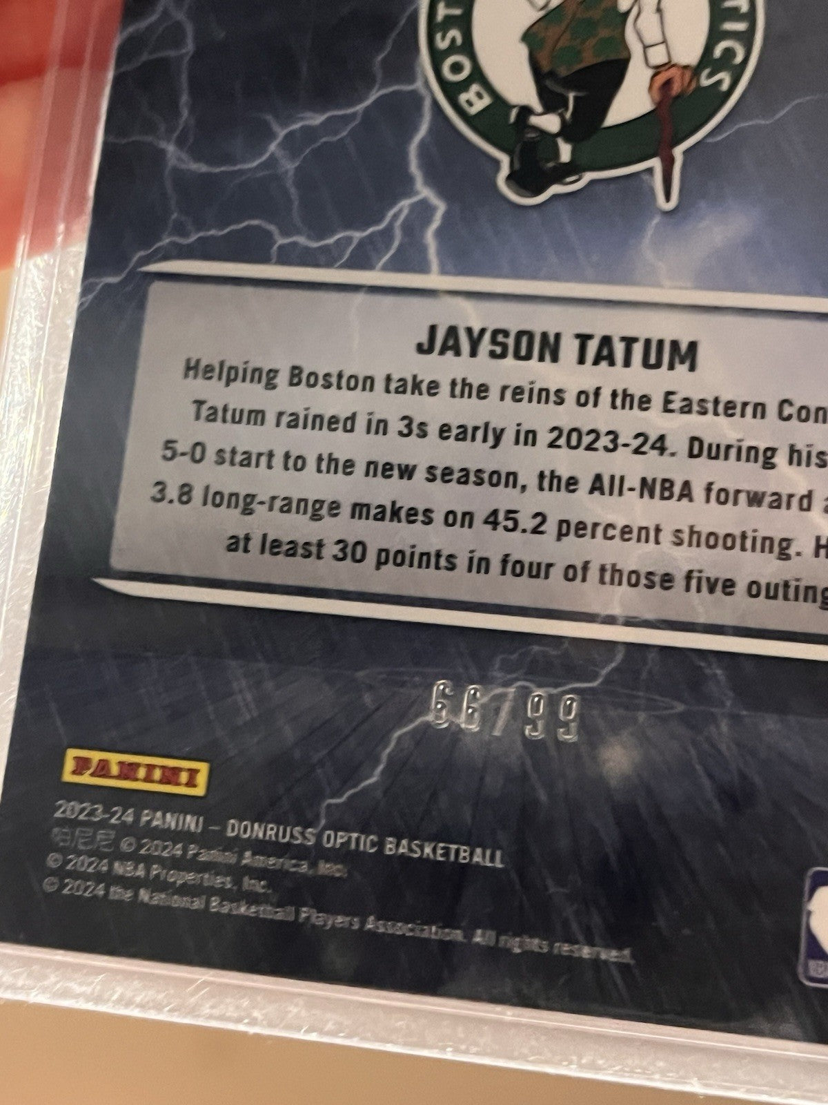 Panini Donruss Optic 2023 24 Jayson Tatum Raining 3s Prizm #10 /993