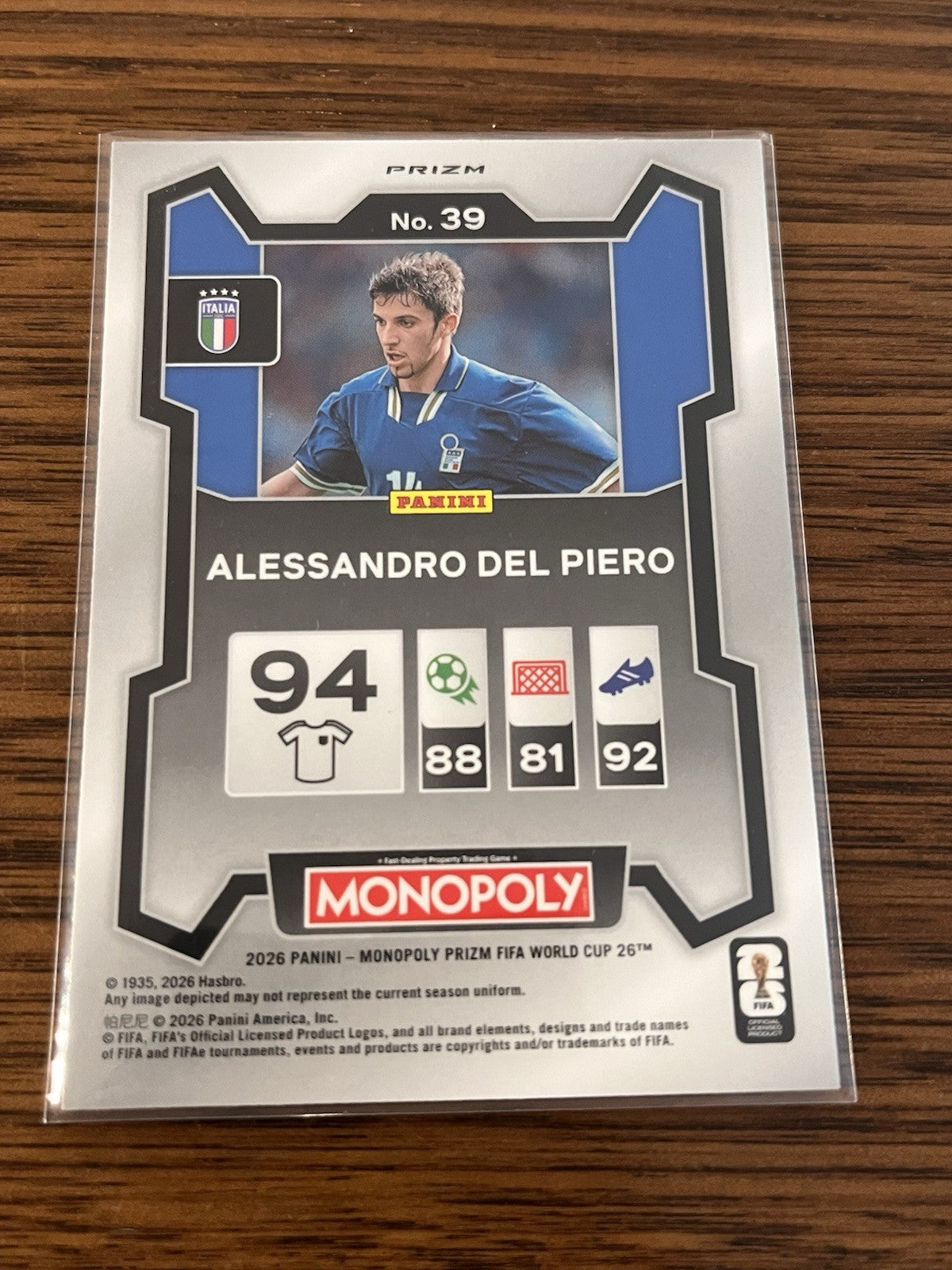 Panini Monopoly Prizm World Cup 26 Del Piero Italy No. 39 Parallel2