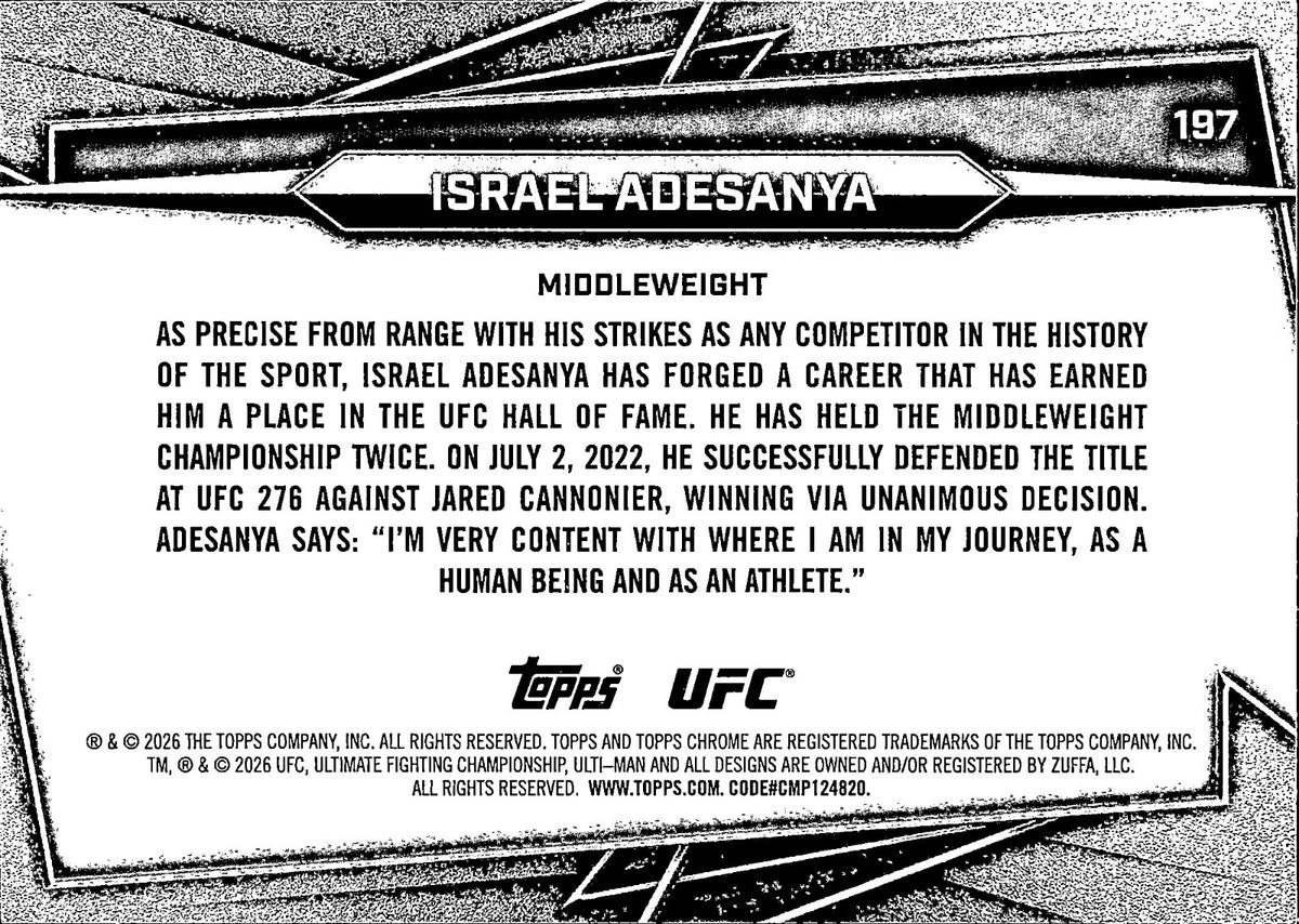 Israel Adesanya Base 197 Topps Chrome NM1