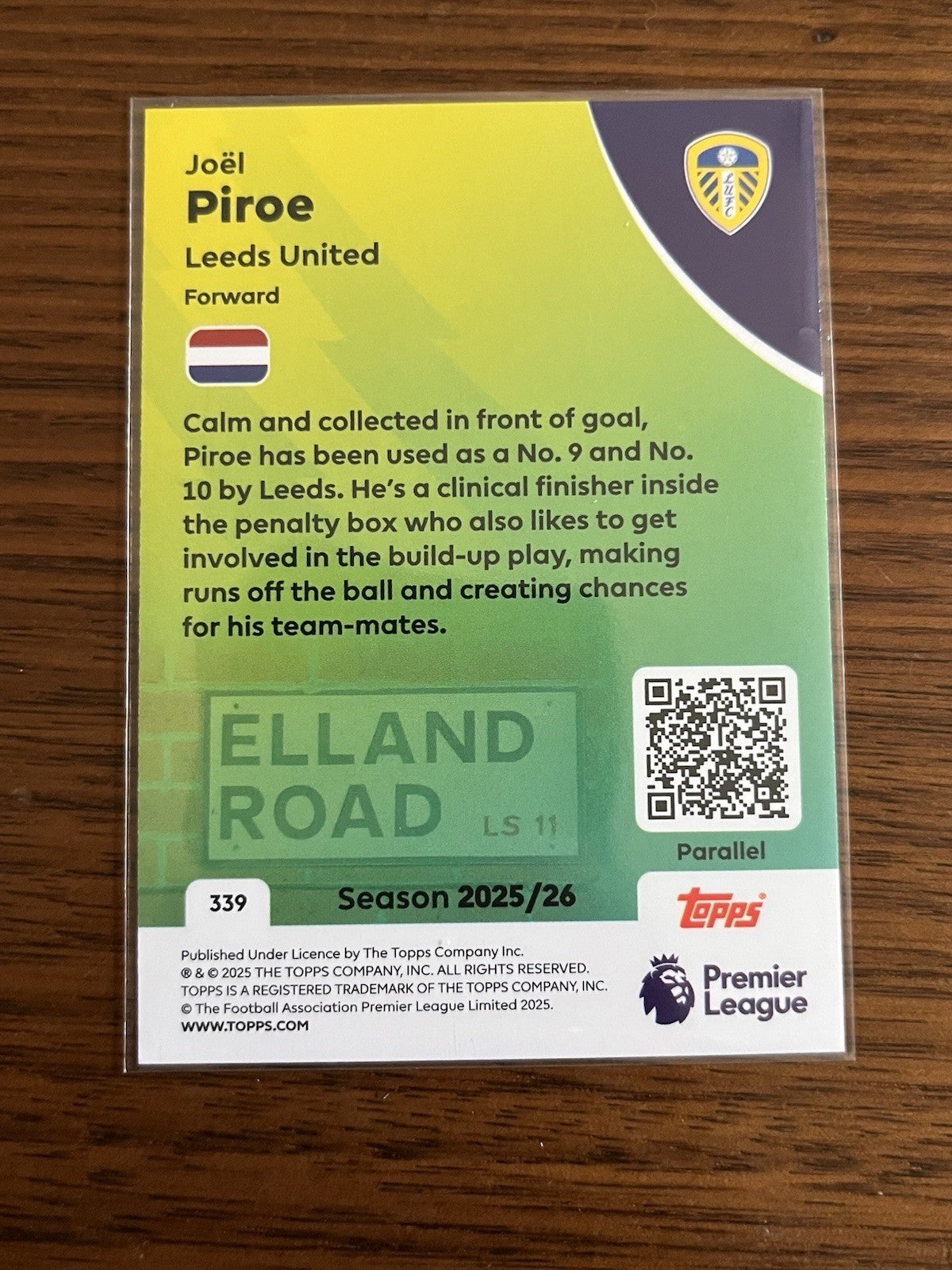 Topps Premier League Joël Piroe Rookie Parallel 339 Leeds United 2025/262