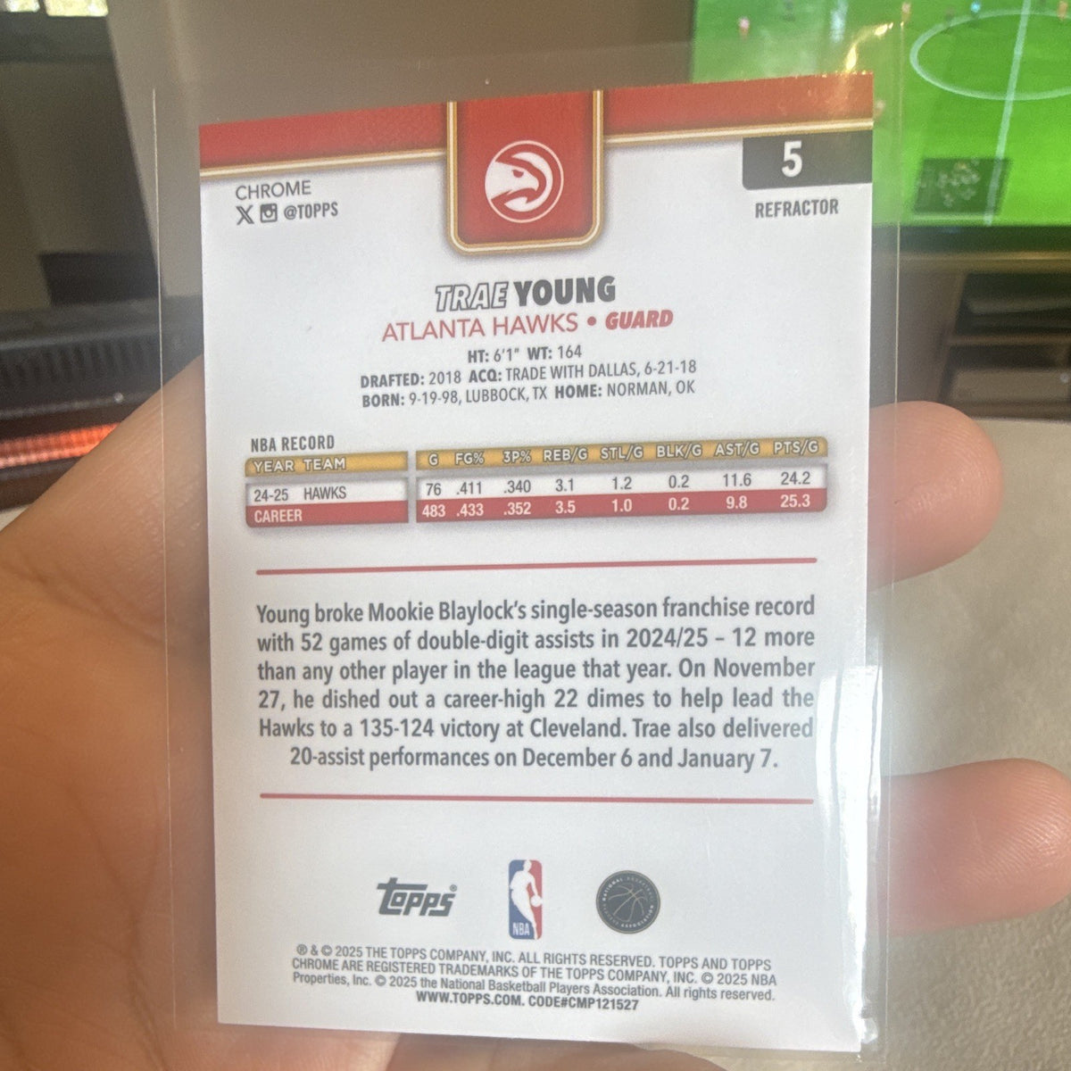 Trae Young Hawkeye Topps Chrome NBA Refractor #5 2024 25 Atlanta Hawks1