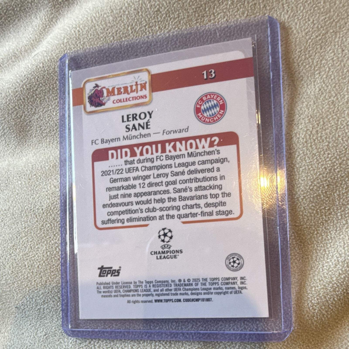 Topps Merlin Collections UEFA Champions League Leroy Sané FC Bayern #13 Parallel2