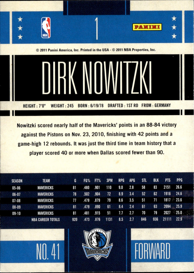 Dirk Nowitzki Base Panini Classics 1 NM1