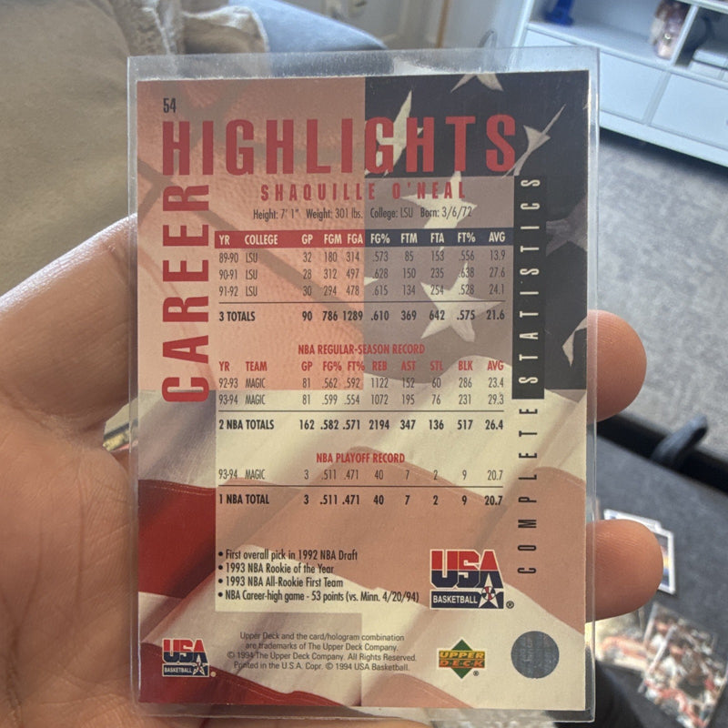 Upper Deck Shaquille O'Neal USA Basketball Complete Statistics 1994 #541