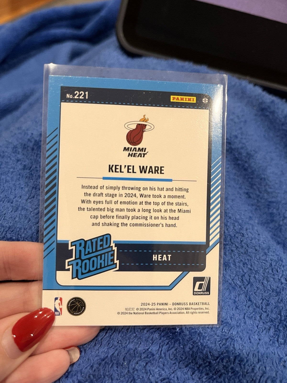 Panini Donruss 2024 25 Rated Rookie #221 Kel'el Ware Miami Heat2