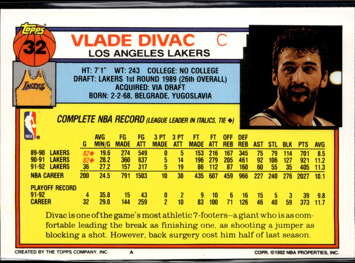 Vlade Divac Base Topps 32 NM1
