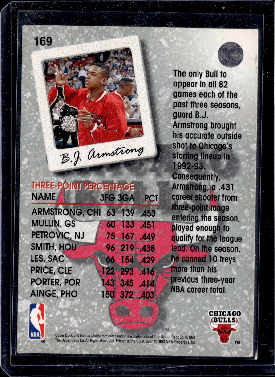 B.J. Armstrong Base Upper Deck 169 NM1